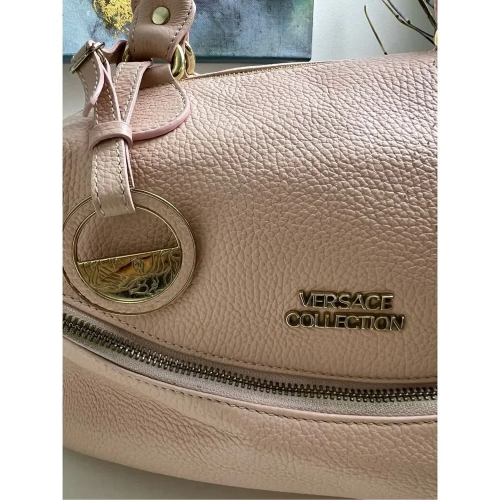 VERSACE COLLECTION Pebbled Leather Pink Handle Bag